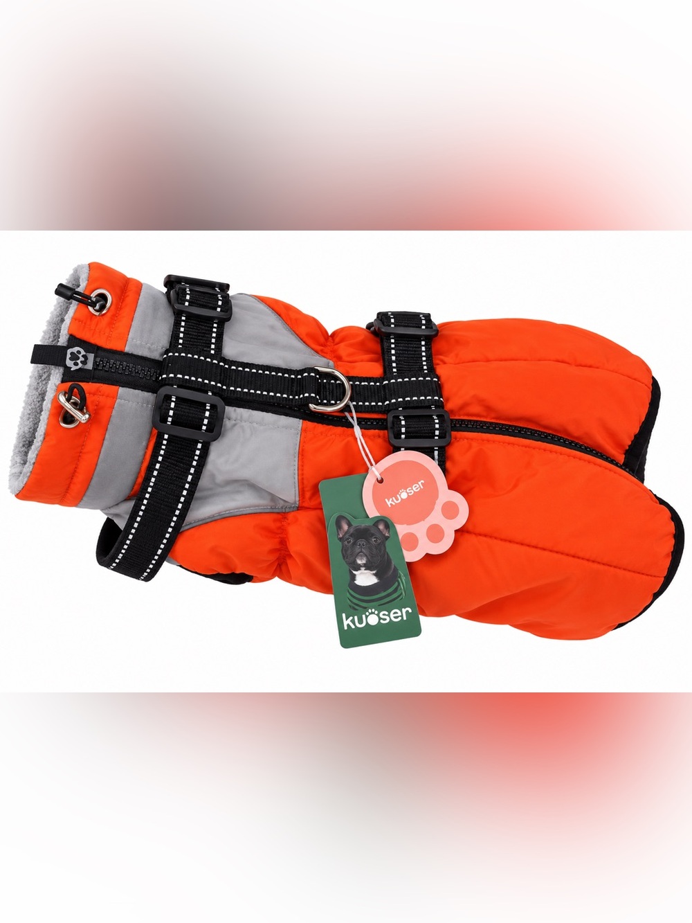 Kuoser Waterproof Dog Coat, Warm Reversible Dog Jacket with Leash Hole Soft Cozy